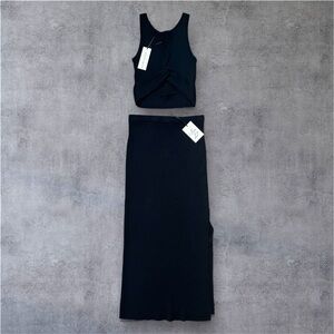 Black Ribbed Knit 2-Piece Set – Twist Cropped Tank & Maxi Skirt